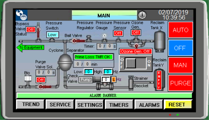 Self Cleaning Multi-Hydrocyclone Controller Screen Descriptions