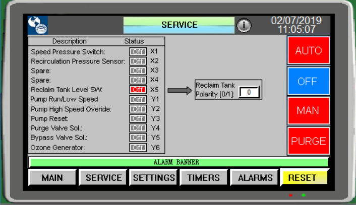 Self Cleaning Multi-Hydrocyclone Controller Screen Descriptions