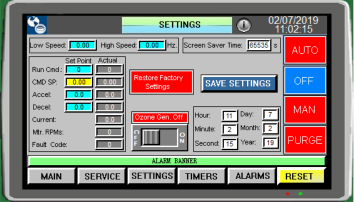 Self Cleaning Multi-Hydrocyclone Controller Screen Descriptions