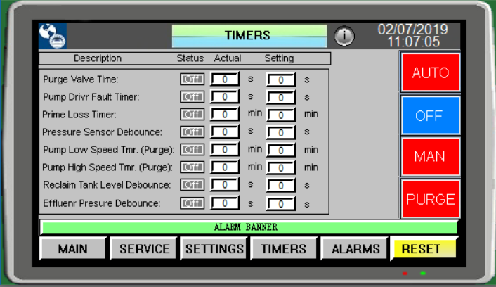 Self Cleaning Multi-Hydrocyclone Controller Screen Descriptions