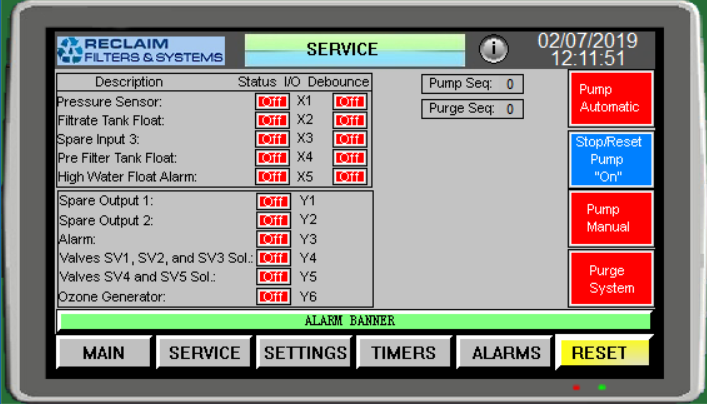 UF Ceramic Membrane Controller Screen Descriptions