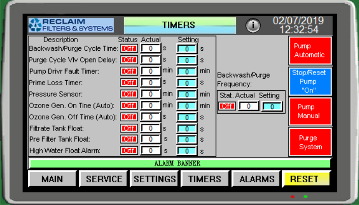 UF Ceramic Membrane Controller Screen Descriptions